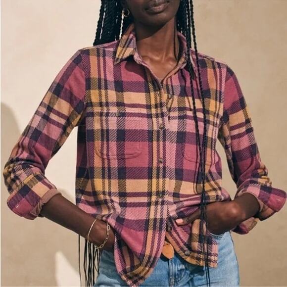 Faherty Legend Sweater Button Down Long Sleeve Shirt Pink Yellow Small - Picture 1 of 8